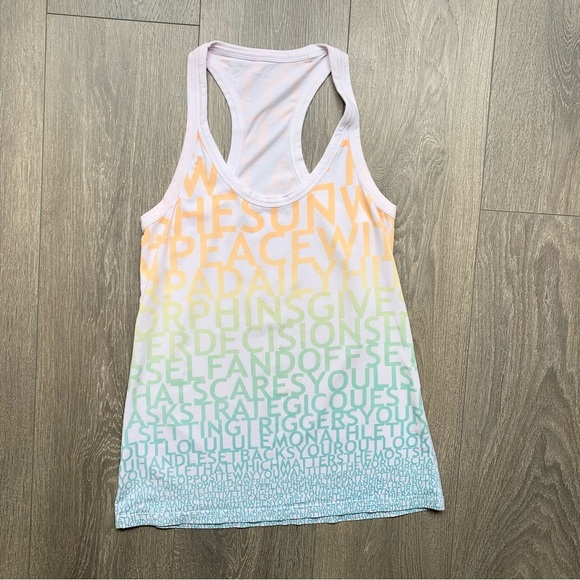 Lululemon Tank Top Rainbow Letter Logo Print Sleeveless White Racerback Size 2 - Picture 3 of 13